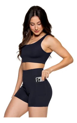 Conjunto Academia Short Bolso Top Duplo Regata Poliamida Fit