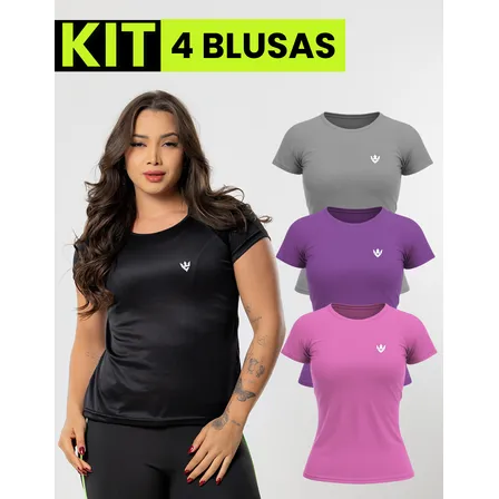 Kit 4 Blusas Feminina Fitness Dry Fit Camiseta Academia