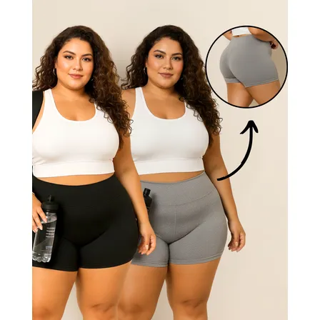 Kit 2 Shorts Plus Size Academia Treino Feminino Esportivo