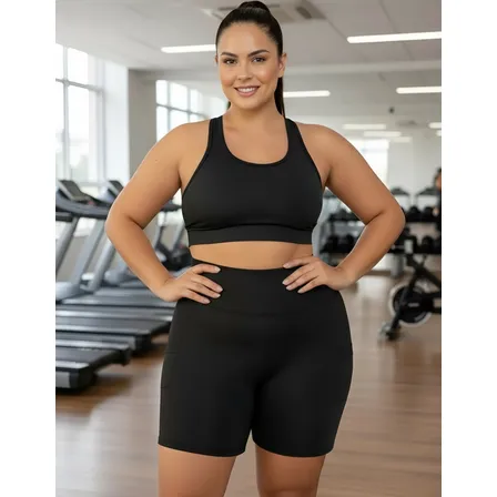 Conjunto Plus Size Top + Bermuda Fitness Academia Treino