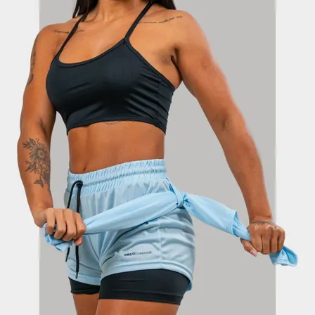 Conjunto 2 Peças Com Top Preto + Short 2em1 Feminino Fitness