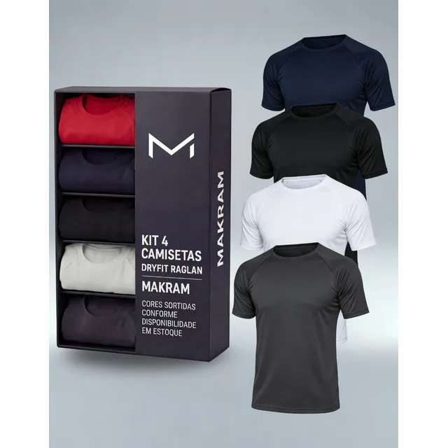 Kit 4 Camiseta Masculina Dry Fit Raglan Lisa Basica Academia