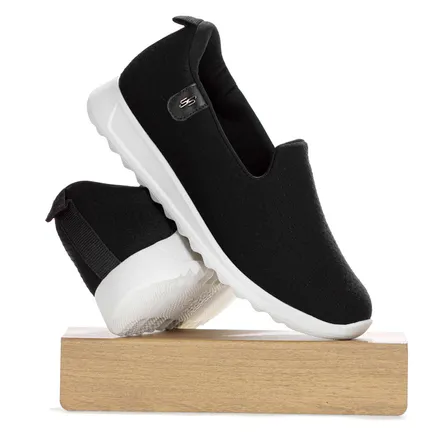 Tênis Usaflex Calce Fácil Textura Poa Preto Feminino Macio