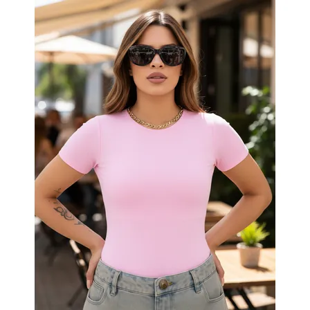 Blusa Feminina Dia A Dia Social Básica Suplex Manguina Curta