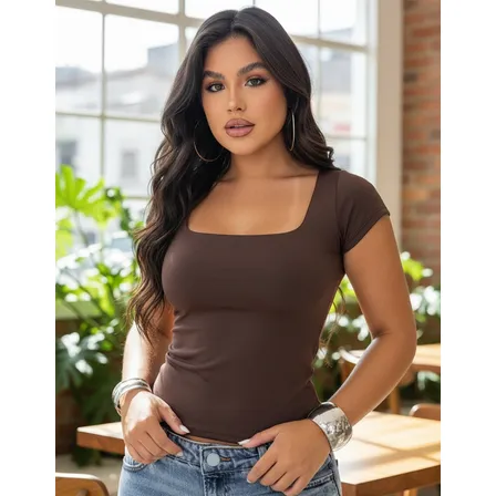 Blusa Feminina Decote Quadrada Suplex Premium Forro Duplo