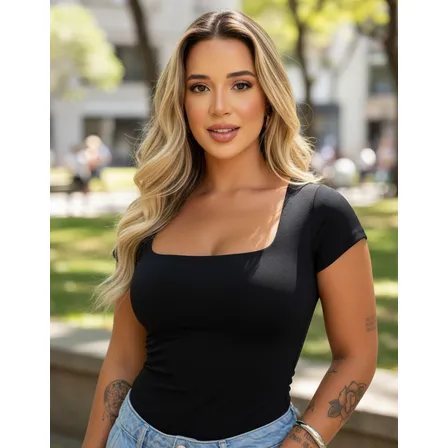 Blusa Feminina Suplex Decote Quadrado Premium Elegante Moda