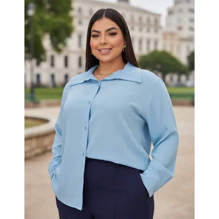 Camisa Plus Size De Linho Blusa Manga Comprida Alfaiataria