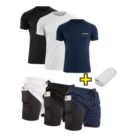Kit Treino Masculino Short 2 Em 1 Com Camisa Fitness Térmica