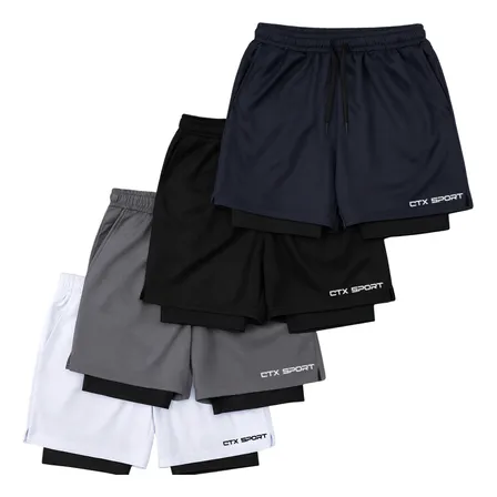 Kit 4 Bermudas 2 Em 1 Masculina Academia Corrida Treino Ctx