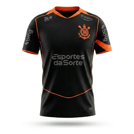 Camisa Corinthians Iii Oficial Patrocinio Preta Laranja 2025