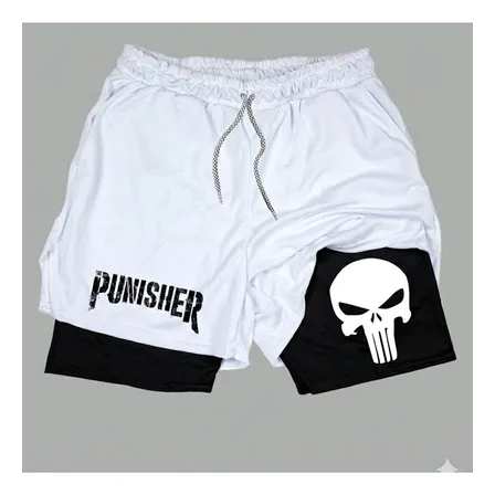 Short Dry-fit Compressão 2 Em 1 Academia Punisher Justiceiro