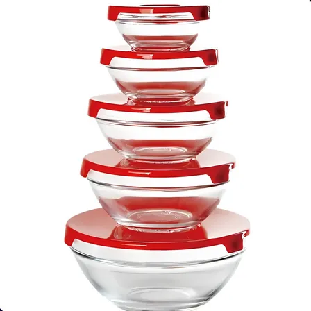 Conjunto 5 Potes Tigelas Vasilhas Bowls Em Vidro Com Tampa