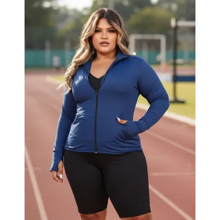 Blusa Proteção Solar Uv+50 Verão C/ Ziper Feminina Plus Size