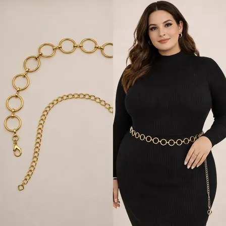 Cinto Plus Size Corrente Argolas Glam Fashion Ajustável
