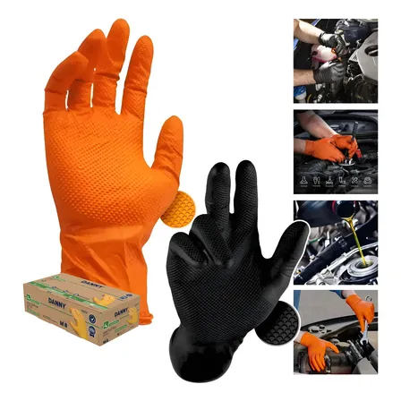 Kit 50 Luva Nitrílica Química Laranja Ou Preta Mecânico Epi