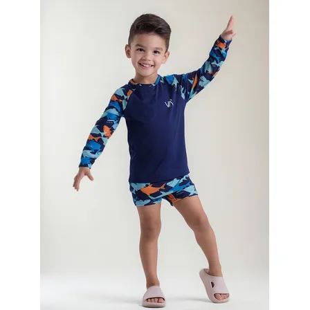 Conjunto Moda Praia Uv50+ Infantil Estampa De Tubarão