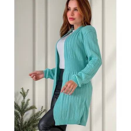 Blusa Básica Estilo Cardigan Aberto Manga Longa Inverno