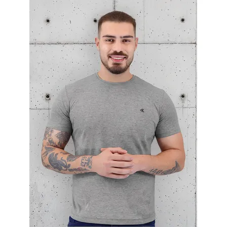 Camiseta Calvin Klein Jeans Ck Bordado Peito Cinza Mescla