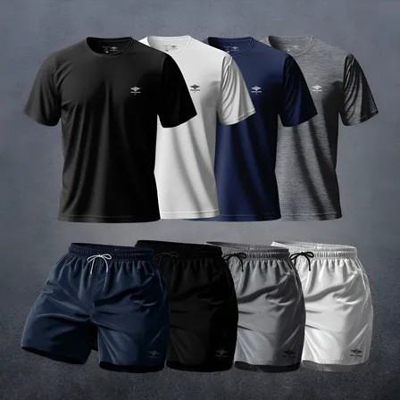 Kit Camisetas Dry Fit Uv E Shorts Tactel Academia P Ao Plus