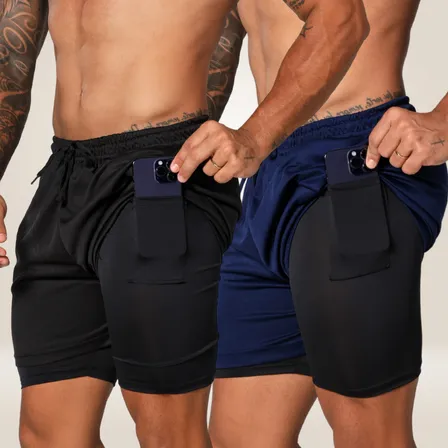 Kit 2 Bermudas Dupla Masculina Compreensão 2 Em 1 Short