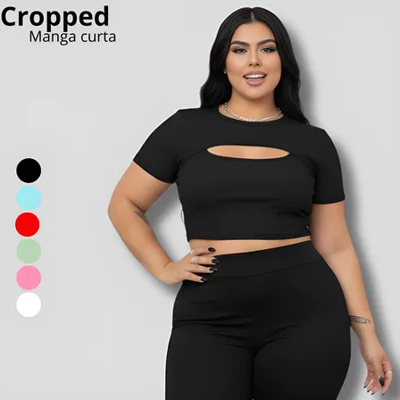 Cropped Feminino Plus Size Confortável Decote Vazado Moderno
