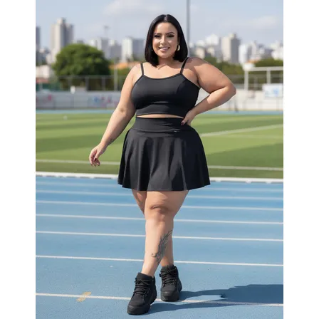 Conjunto Plus Size Academia Shorts Saia Rodado E Top Fitness