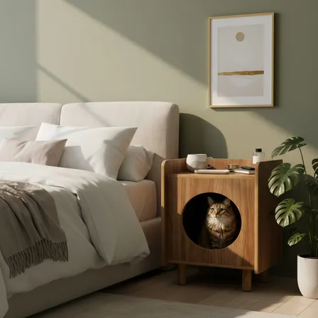 Mesa De Cabeceira Pet Com Casa P/ Gato Cachorro Mdf Moderna