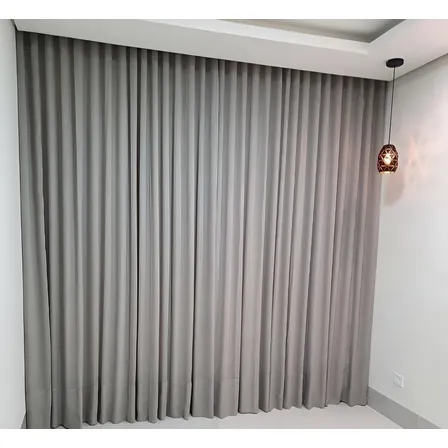 Cortina Gaze De Linho C/ Forro Blackout E Trilho Wave Duplo. Cor Cinza