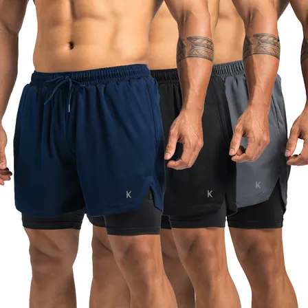 Kit 3 Shorts 2 Em 1 Masculino De Compressão Corrida Academia