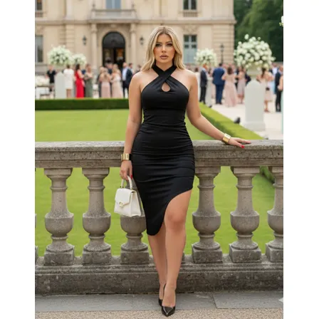 Vestido Midi Justo Elegante Com Alça Cruzada Tendencia Verão