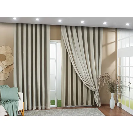 Cortina Linho E Forro Blackout 100% 4m Largura Trilho Suisso