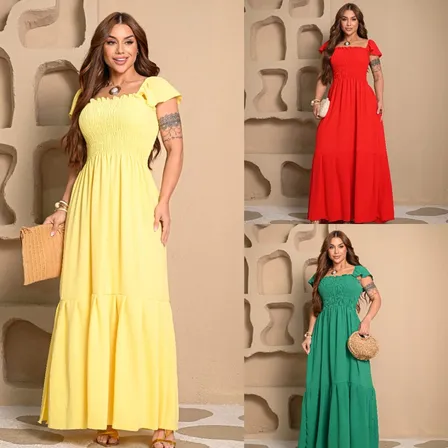 Kit 3 Vestidos Longos Maternidade Elegante Sofisticado Leve.