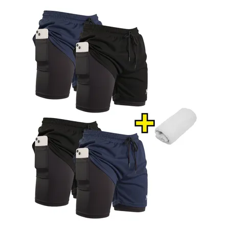 Kit 4 Shorts Duplo 2 Em 1 Masculino Plus Size Academia Uv