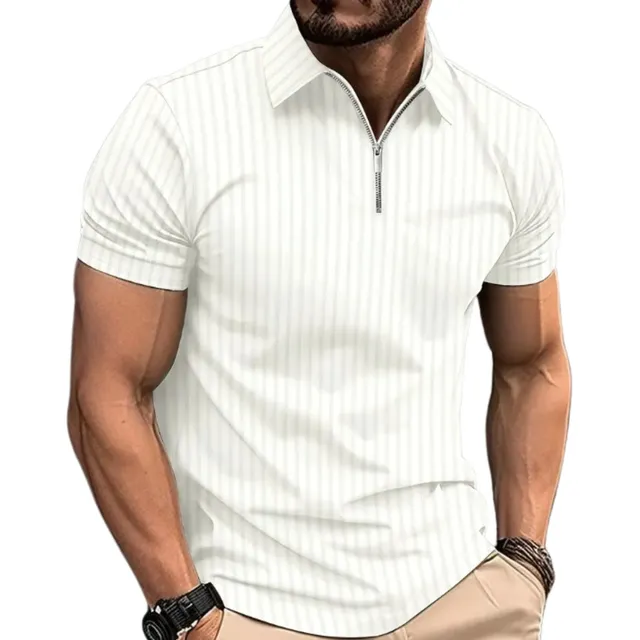 Camiseta Polo Manga Curta Com Ziper Masculina Malha Canelada