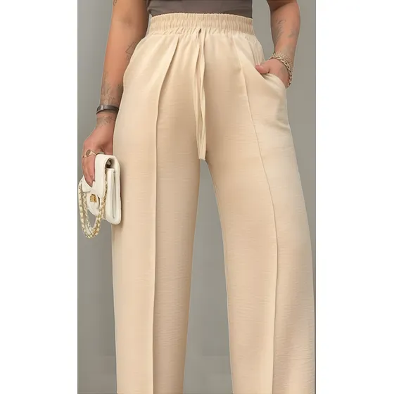 Calça Pantalona Duna Wide Leg Feminina Com Elástico E Bolso