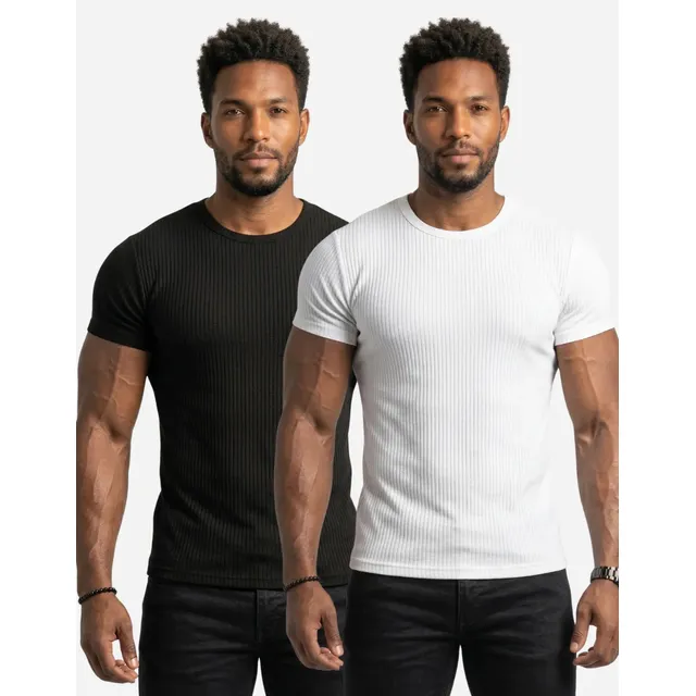 Kit 2 Camisetas Americana Texturizada Canelada Ribana Slim