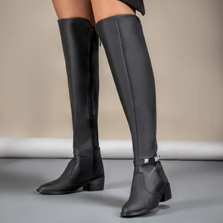 Bota Feminina Cano Longo Acima Joelho Com Elástico E Zíper