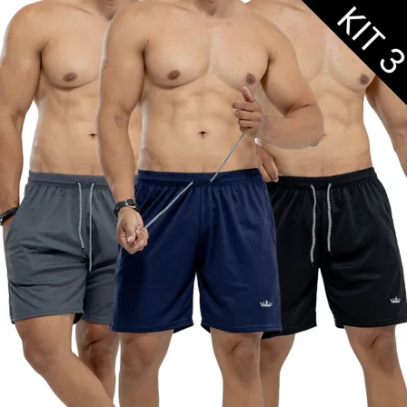 Short Bermuda Masculino Kit 3 Esporte Praia Academia Treino