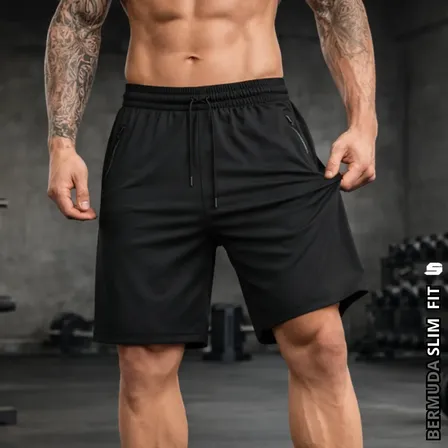 Bermuda Masculina Slim Fit Esportiva Com Elastano Poliamida