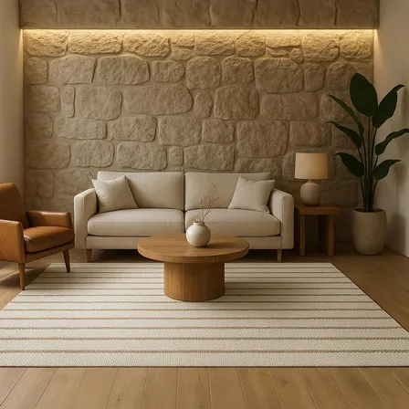 Tapete Algodão Mandacaru Listras Cru Palha 1,40m X 2,00m