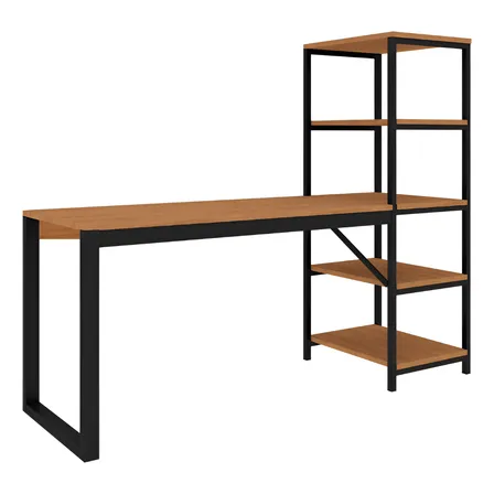 Mesa Escrivaninha 4 Prateleiras Preto Canela Branca Rústico