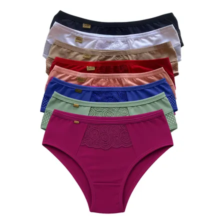 Kit 5 Calcinha Feminina Cintura Alta Cós Alto Conforto