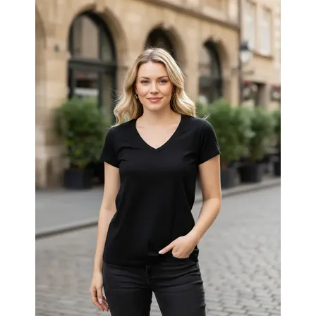 Camiseta Decote Em V Babylook Básica Casual Confortável Lisa