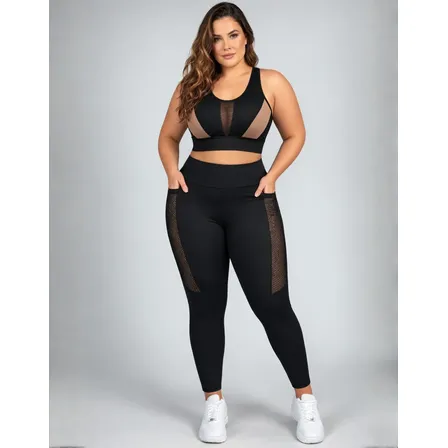 Conjunto Academia Top E Calça Plus Size Com Bolso Treino