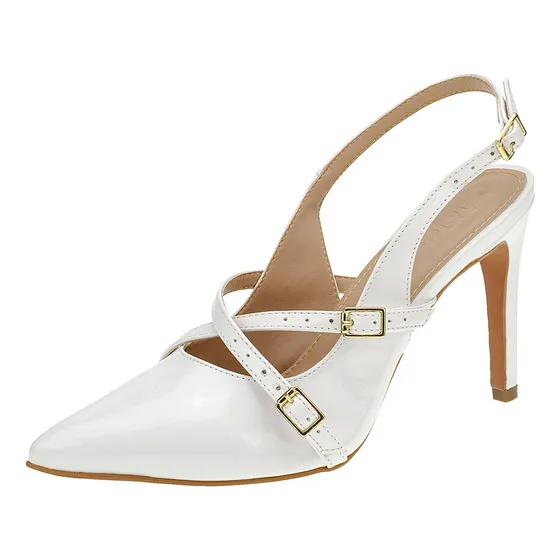 Scarpin Feminino Salto Fino Slingback Sapato Branco Noiva