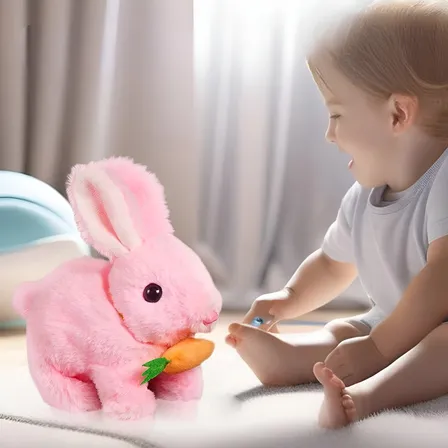 Coelhinho Pelúcia Anda Emite Som Brinquedo Infantil C/ Luzes