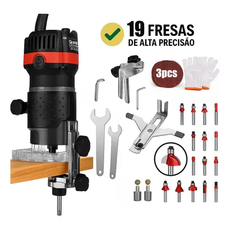 Kit Tupia Manual Laminadora 800w,30000r/m + 15pcs Cortador