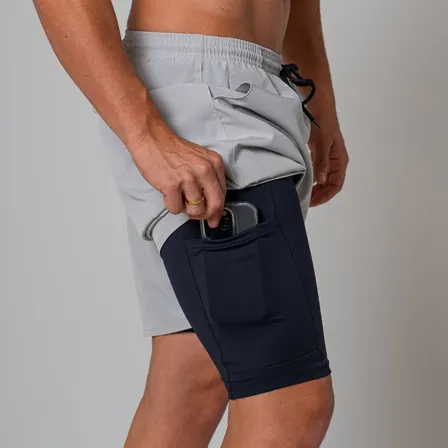 Short 2 Em 1 Compressão Com Bolso Duplo Academia Treino