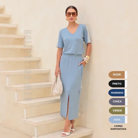 Conjunto Saia Feminina Viscolycra Bolso Blusa Manga Curta