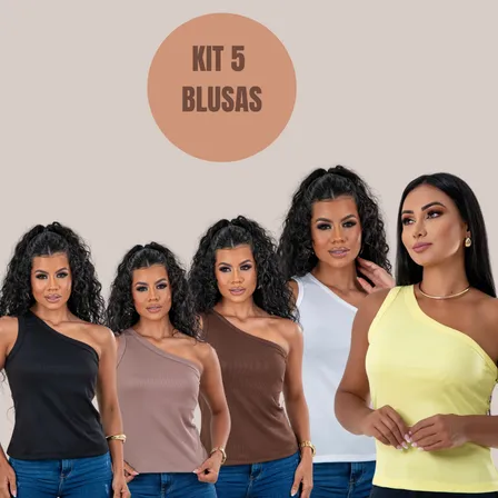 Kit 5 Blusas Plus Size Um Ombro Só Mula Manca Elegante Luxo